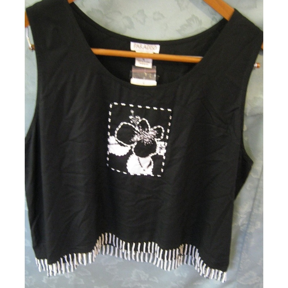 Paradiso Tank Top Size XL Tropical Print Front Cropped BEADED HEM NWT NEW